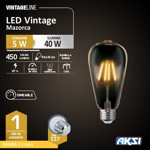 Foco LED Vintage Mazorca 5W Dimeable