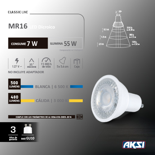 Foco LED GU10 7 Watts Luz Blanca