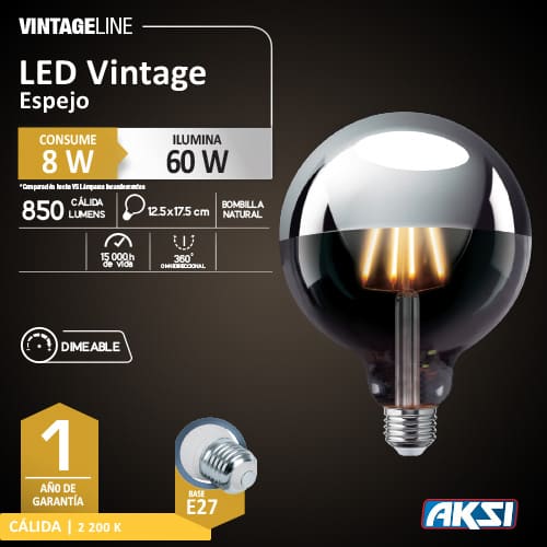 Foco Vintage Espejo 8W, dimeable