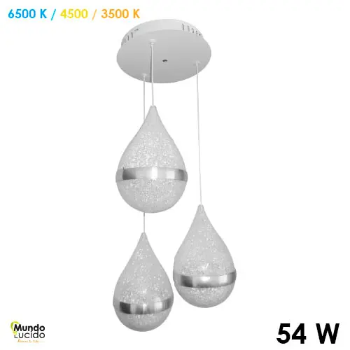 Lámpara colgante gotas de 3, 54 watts 3 tonos