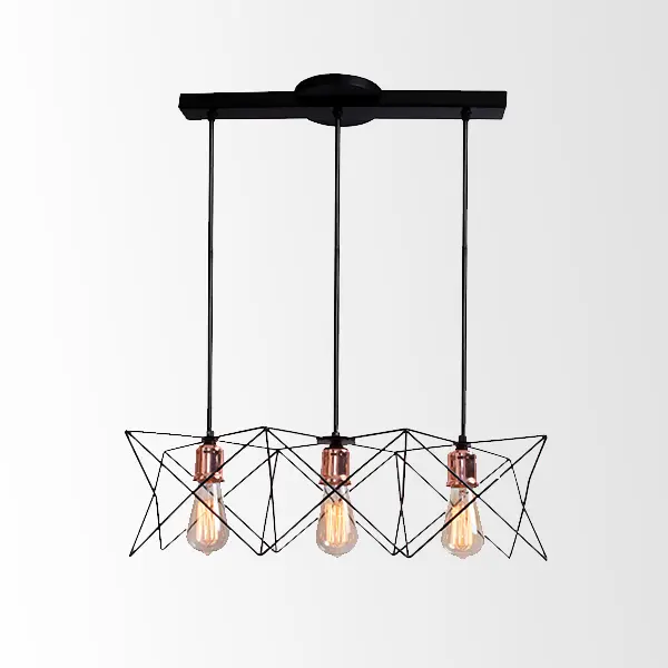 Lámpara colgante rejilla de acero negro, socket color cobre para 3 focos