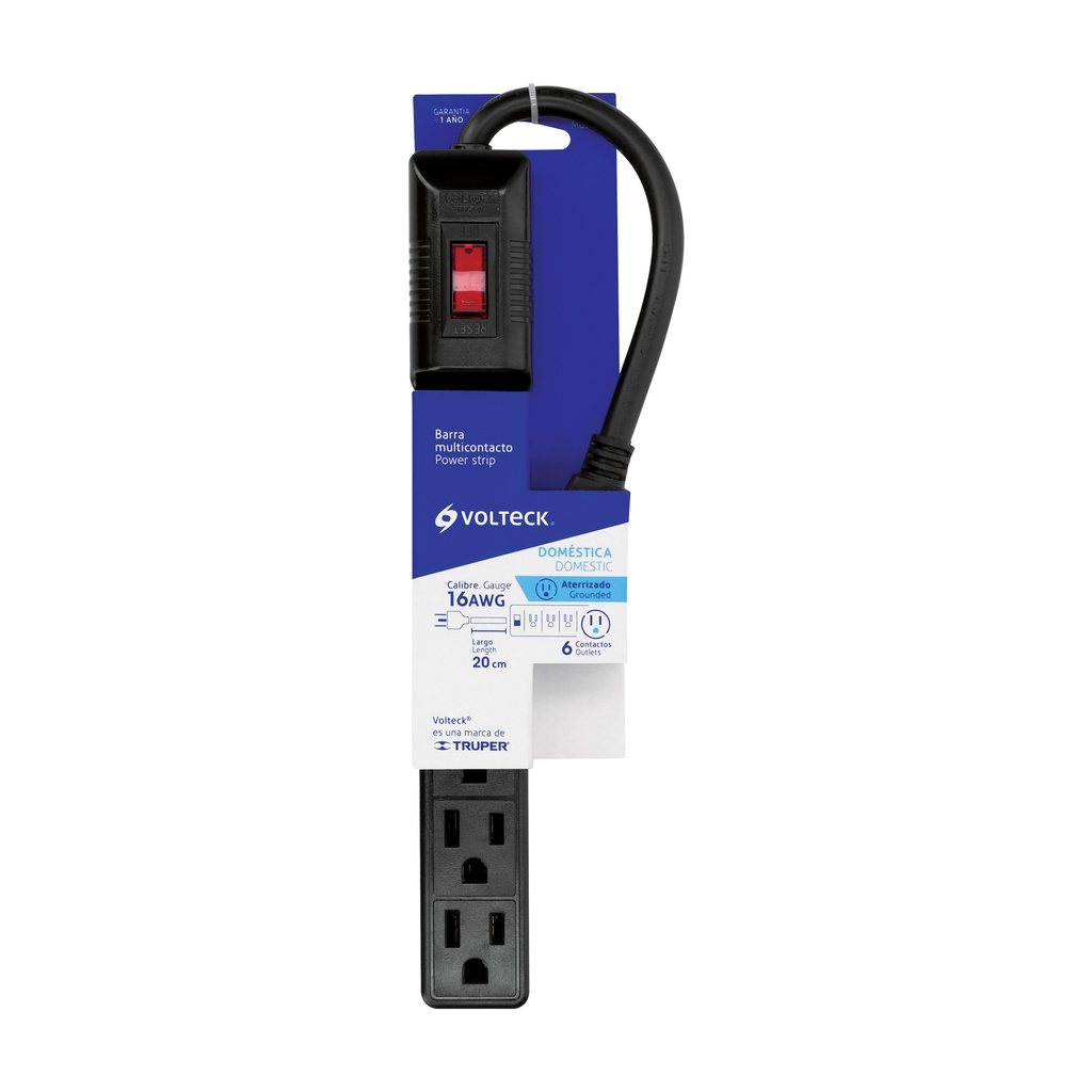 Multicontacto negro 6 entradas. VOLTECK
