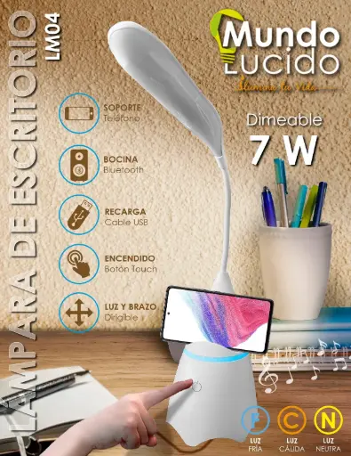 Lámpara de escritorio inalámbrica con bocina 7 watts