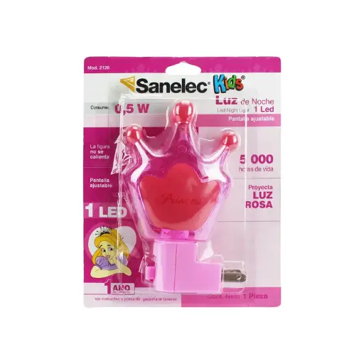Lámpara de noche corona rosa luz rosa 1 led