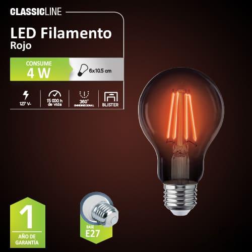 Foco filamento A19 4W, Rojo