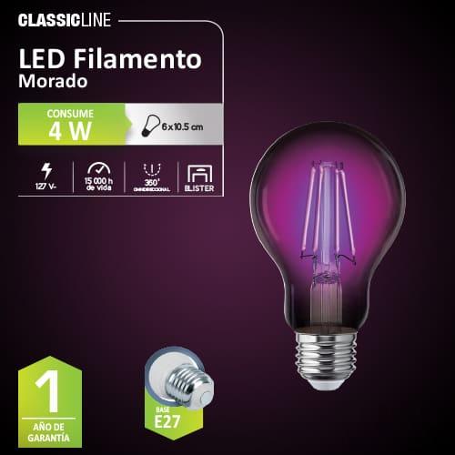 Foco filamento A19 4W, Morado