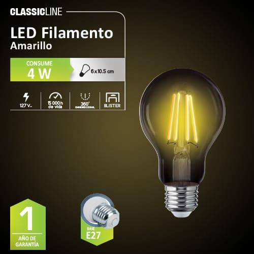 Foco filamento A19 4W, Amarillo