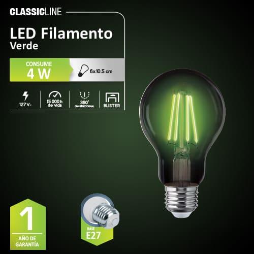 Foco Filamento A19 4W, Verde