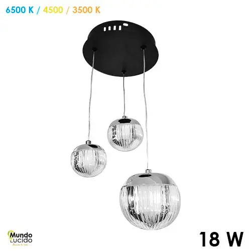 Lámpara colgante de bola 3 tonos de luz 54 watts