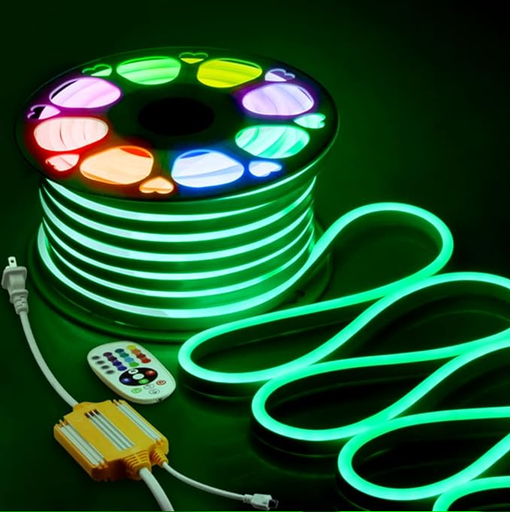 Tira led neón flex RGB manguera 25 mts. con control