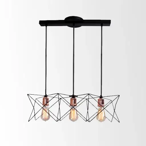 Lámpara colgante rejilla de acero negro, socket color cobre para 3 focos