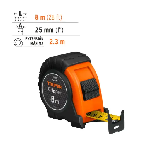 Flexometro Gripper Resiste Impactos 8 mts