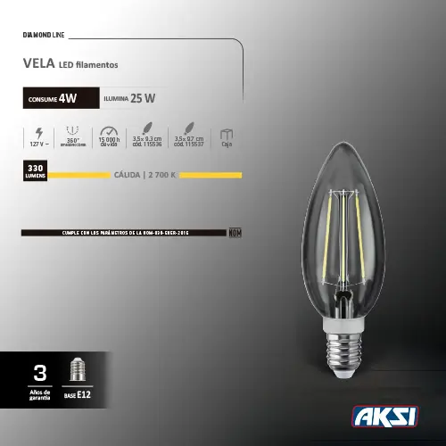 Foco Vela Filamentos LED 4W