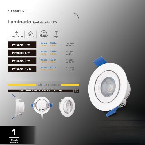 Luminario Spot circular LED 5W Calida