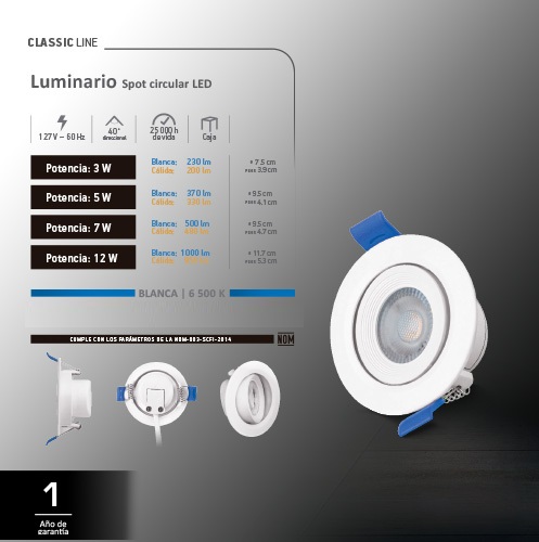 Luminario Spot circular LED 5W Blanca