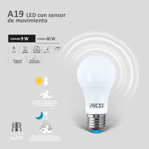 Foco LED con sensor de movimiento A19