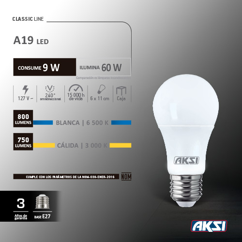 Foco Led A19 9 W 6500K Blanca