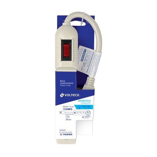 Multicontacto económico 4 entradas, blanco, VOLTECK 