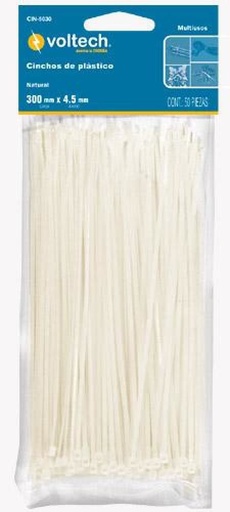 Bolsa con 50 cinchos plásticos 50 lb, 300x4.5 mm, naturales